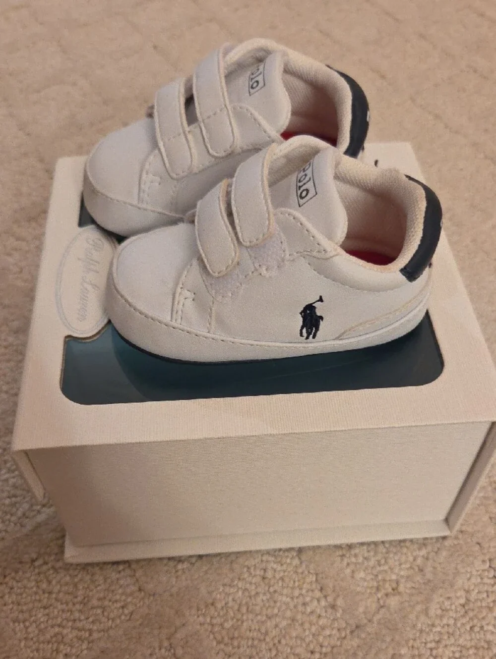 Polo by Ralph Lauren White and Navy Baby Velcro Sneakers